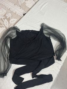 Sheer Sleeve Black Top