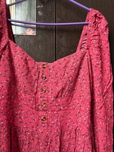 Pink Printed Smocked Peplum Top