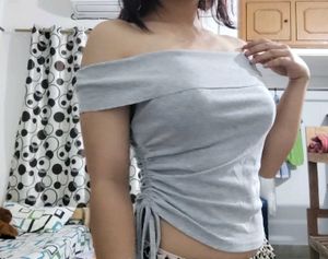 Gray Off-the-Shoulder Top