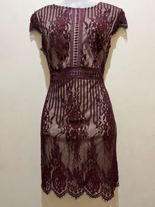 FOREVER21 Burgundy Lace Overlay Dress