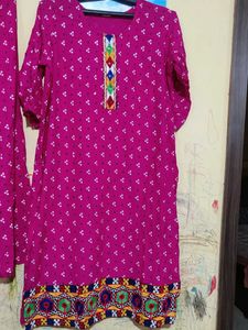 Pink Printed Kurti Set
