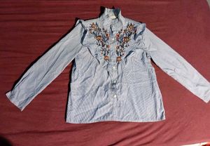 Striped Floral Embroidered Shirt