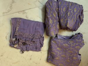 Chic Lavender Gold Embroidered Kurta Set