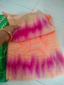 Green &amp; Peach Saree 2 Piece