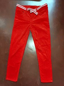 Red Corduroy Jeans with Belt