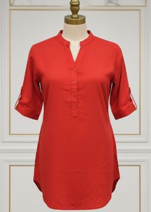 Chic Red Mandarin Collar Top