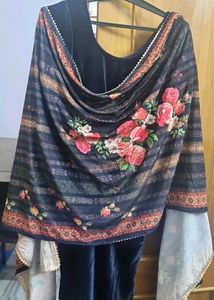 Two Piece  Set Stitched  Valvet Kurti With Dupatta