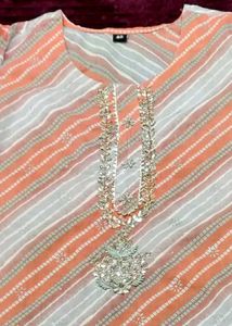 Orange Grey Kurta Set With Pant &amp; Dupatta