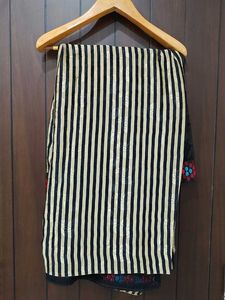 Elegant cream &amp; Black Striped Saree