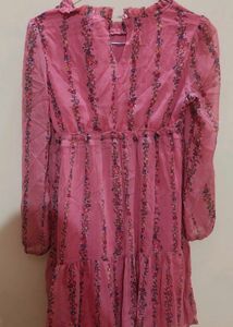 Pink Floral Tiered Mini Dress