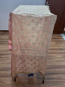 Pink & Gold Embellished Saree With Stitched Blouse