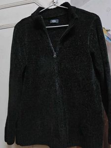 Max Black Velvet Wool Zipper Jacket