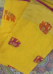 Chanderi Cotton Yellow Saree