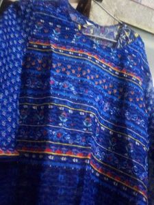 Blue Printed Kurta With Shrug