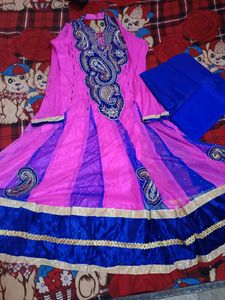 Pink & Blue Embroidered Anarkali Kurta