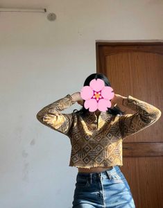 Patterned Long Sleeve Crop Top