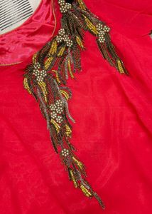 Women Red Georgette Beads Straight Palazzo Suit