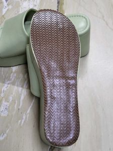 Green Platform Slide Sandals