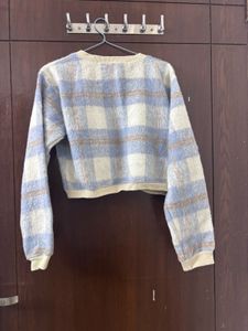 Blue Plaid Cropped Cardigan