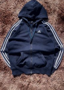 Adidas Navy Hoodie - Striped Sleeve