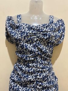 Blue &amp; White Floral Ruched Playsuit