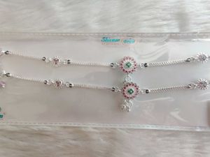 Pure Silver Anklets with Floral Details