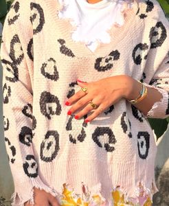 Leopard Print Distressed Sweater