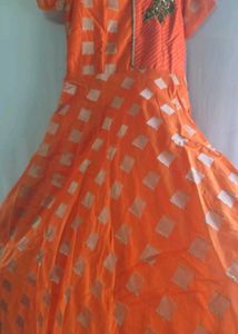 Orange Embroidered Gown + Leggings Duppata