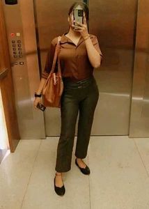 Chic Brown Top & Olive Pants Set