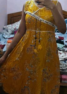Yellow Floral A Line Dress Or Kurti