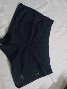 Navy Blue Shorts with Button Detail