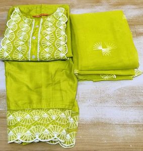Lime Green scalloped Embroidered Kurta Set