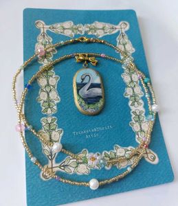 Enchanted Swan Lake II Clay Pendant Necklace