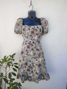 Shein Floral Puff Sleeve Ruffle Dress