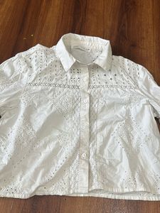 Zara cotton pure white crop shirt