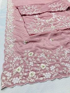 Elegant Pink Embroidered Silk Saree
