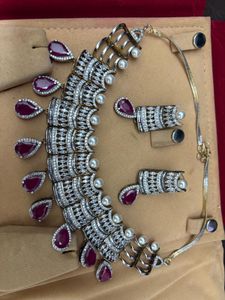 Elegant Ruby & Pearl Necklace Set artificial