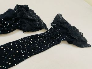 Black Fish Net Rhinestone Stockings