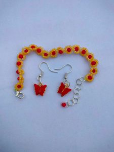 Yellow Colour Daisy Bracelet With Earrings Combo