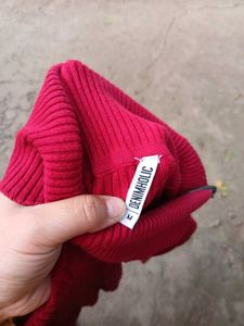 Red Turtleneck Knit Top