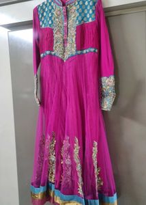 Wedding Wear Pink &amp; Blue Anarkali Dress