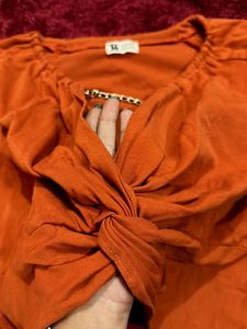 Orange Naughty  Crop Top With Neck Chain