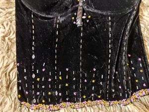 Black Velvet Stone And Sequin detailed Corset
