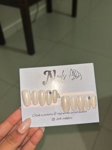 Milky White Press-On Nails with Evil Eye