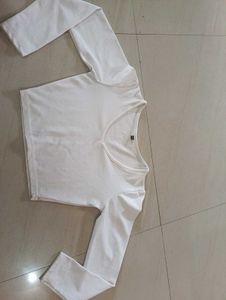 White Long Sleeve Crop Top