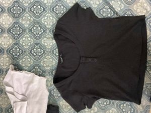 Black Ribbed Button Tee