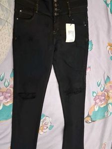 Black High-Waisted Ripped Jeans