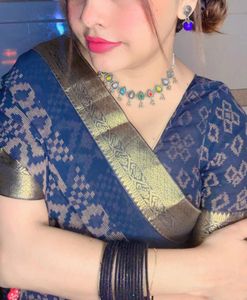 beautiful black saree with Patterned Blouse