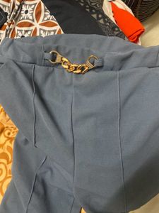 Stylish Blue Chain Detail Trousers