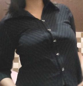 Classic Black Pinstripe Button-Up Shirt💫